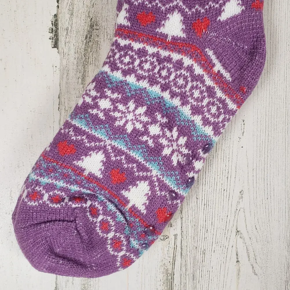 NWT Mari Clare Sherpa Lined Knit Winter Holiday Design No-Slip Slipper Socks